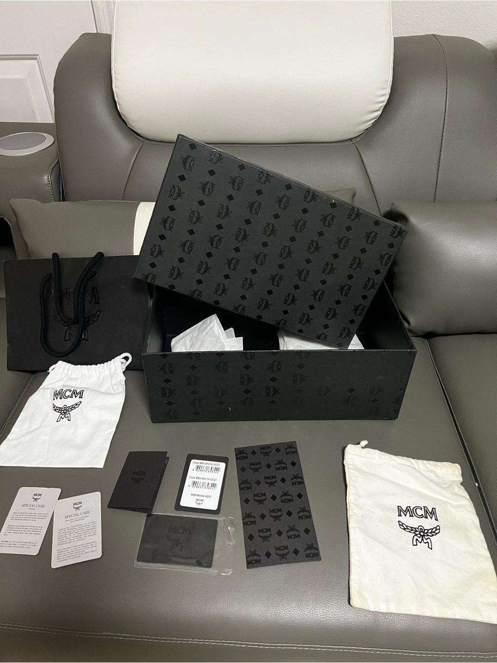 MCM Black Logo-Print Gift Box with Branded Dust Bags and Cards